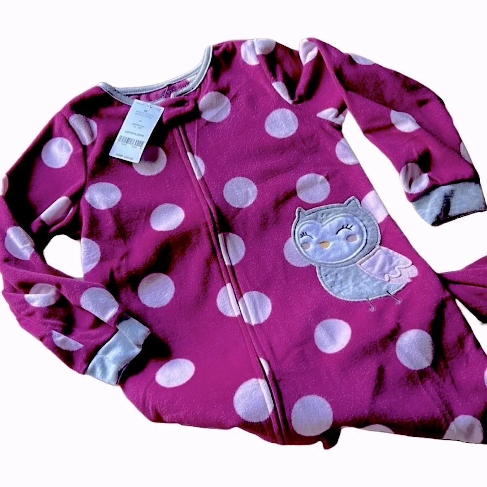 Carters Polka Dot Owl Fleece Footed Pajamas Magenta Pink Purple